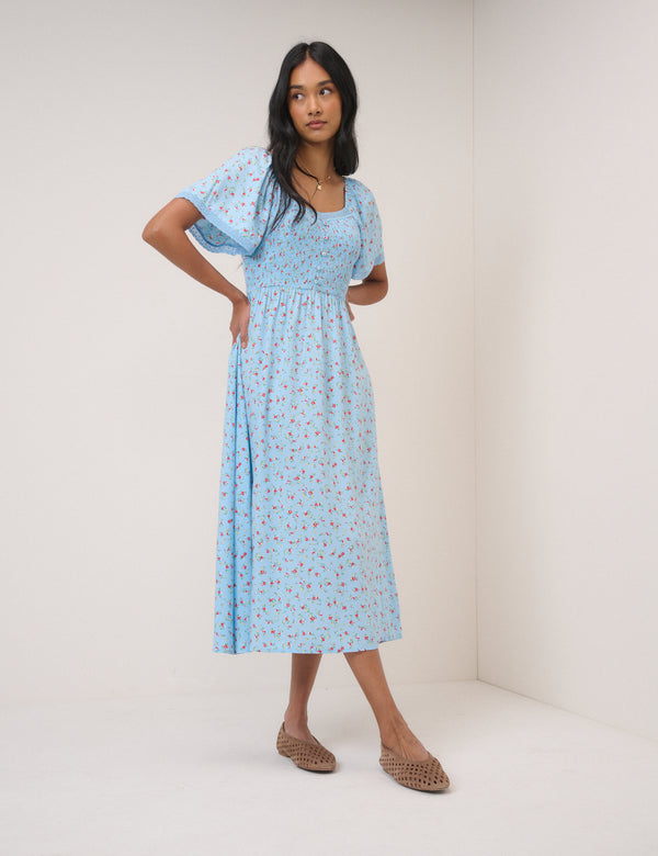 Blue Ditsy Floral Mia Midi Tea Dress