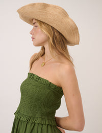 Khaki Shirred Bandeau Tiered Eva Midi Dress