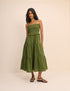 Khaki Shirred Bandeau Tiered Eva Midi Dress