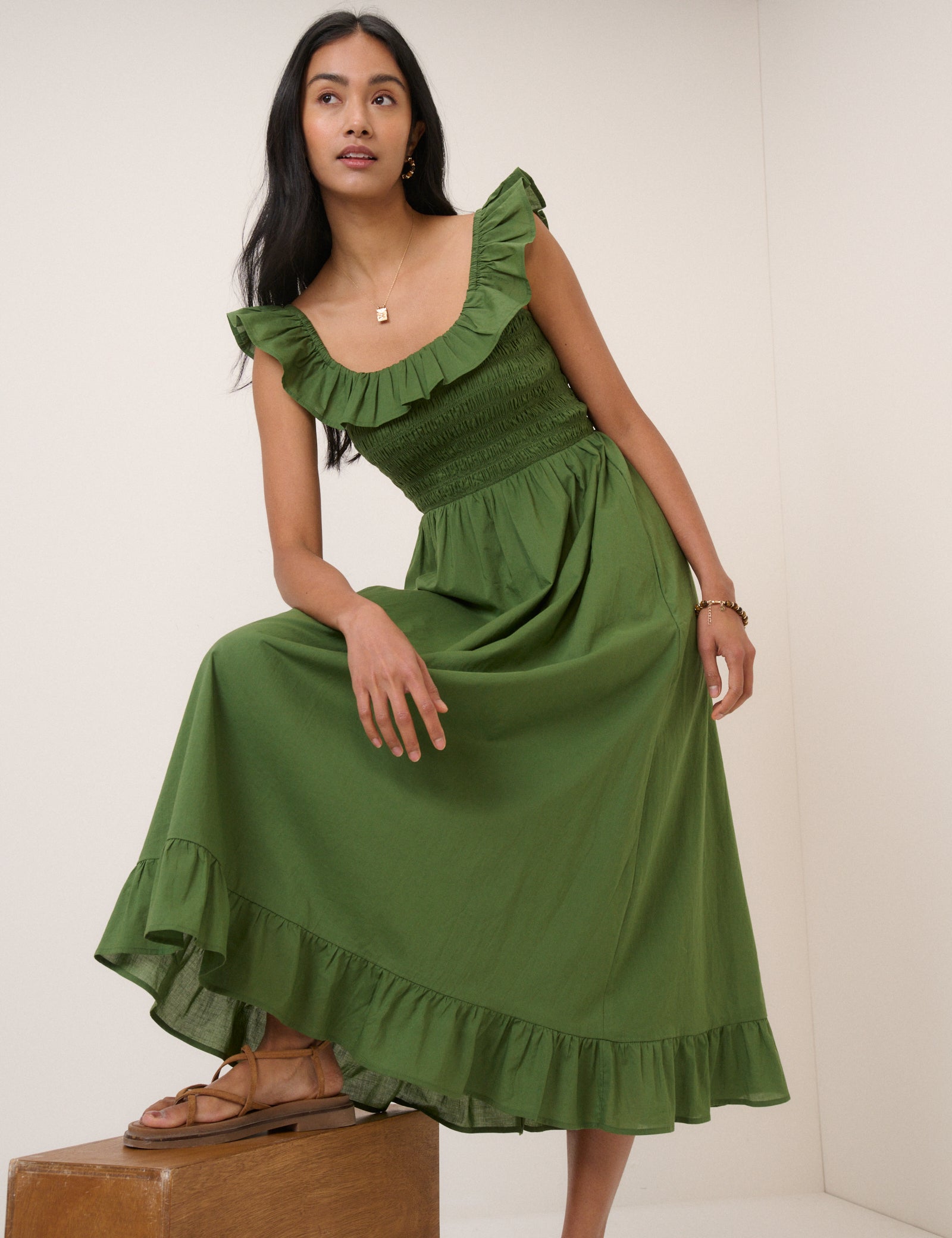 Green Ruffle Mona Midi Dress Green Ruffle Mona Midi Dress