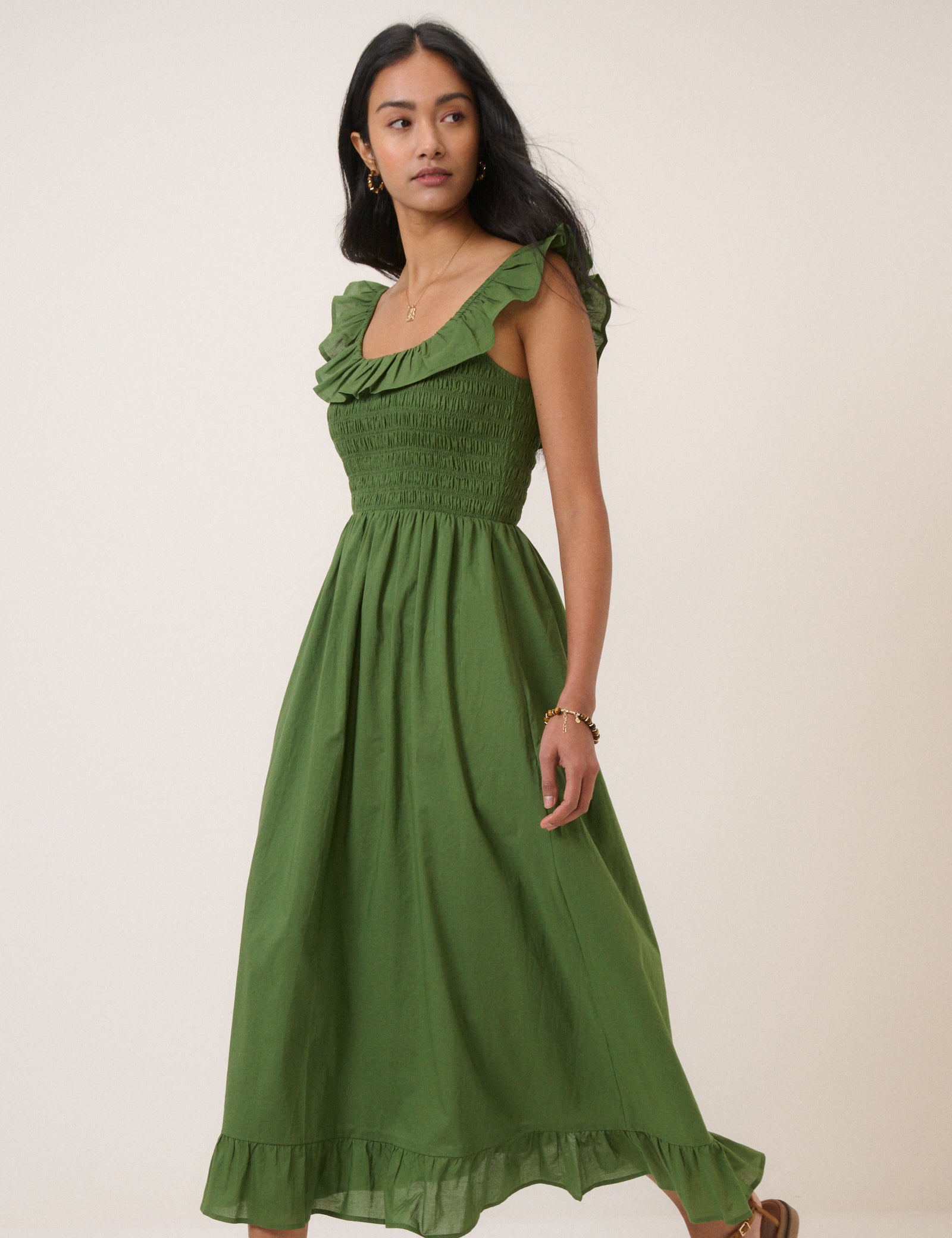 Green Ruffle Mona Midi Dress
