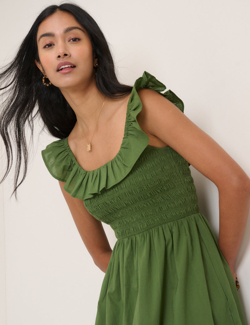 Green Ruffle Mona Midi Dress