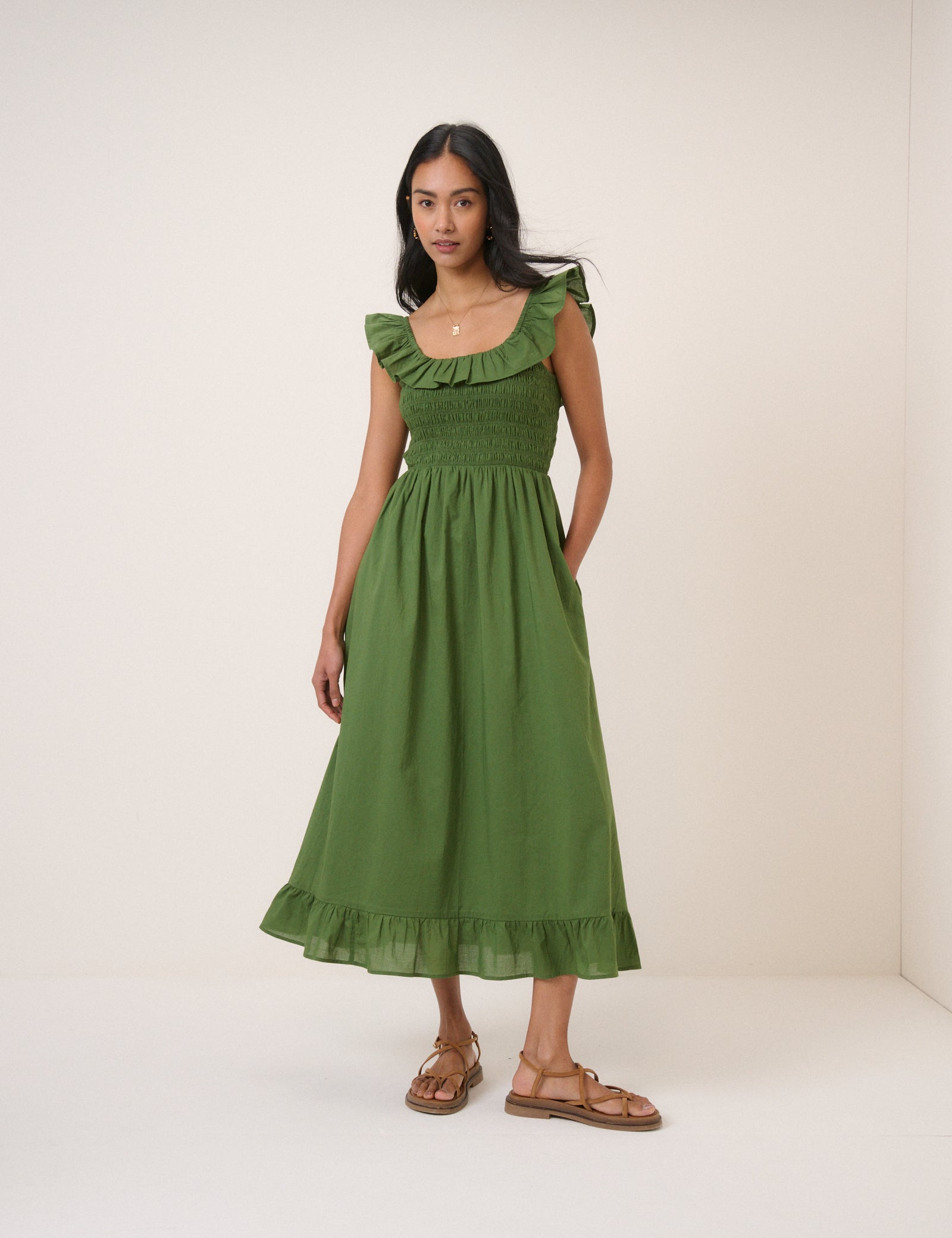 Green Ruffle Mona Midi Dress Green Ruffle Mona Midi Dress