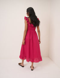 Pink Shirred Mona Midi Dress
