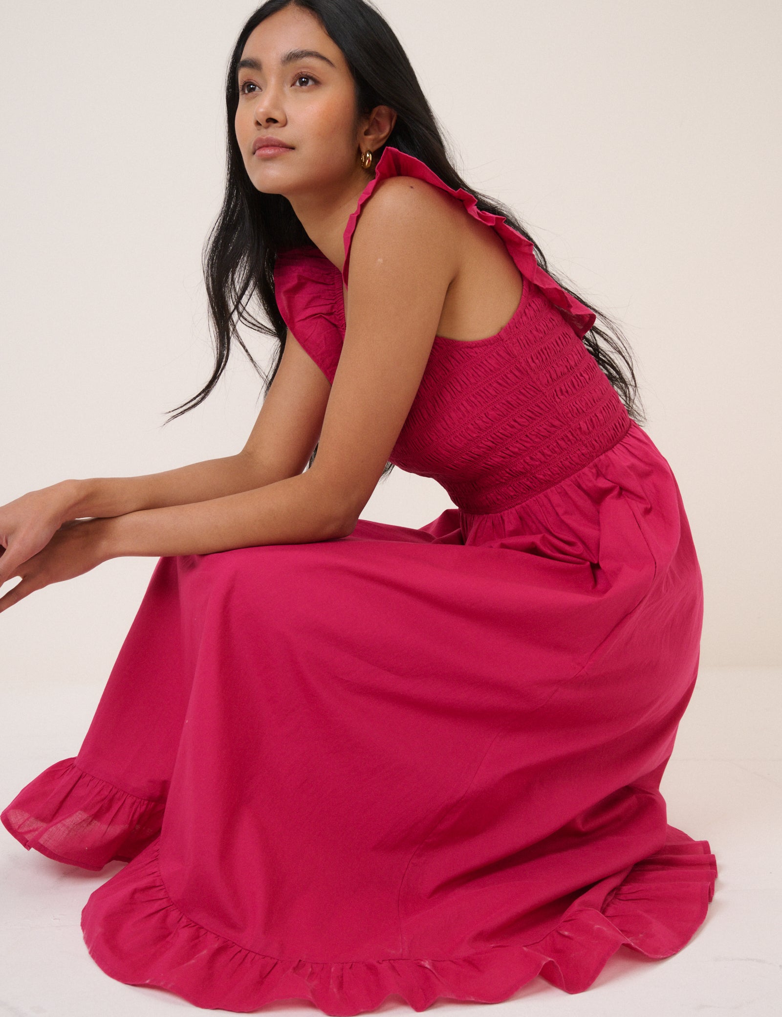 Pink Shirred Mona Midi Dress Pink Shirred Mona Midi Dress