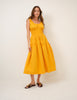 Yellow Shirred Scoop Neck Juliette Midi Dress