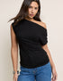 Black Draped Off Shoulder Jersey Top
