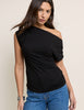 Black Draped Off Shoulder Jersey Top