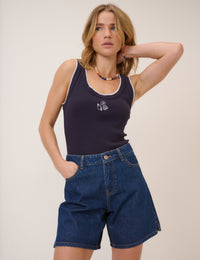 Navy Shell Embroidered Whipstitch Vest