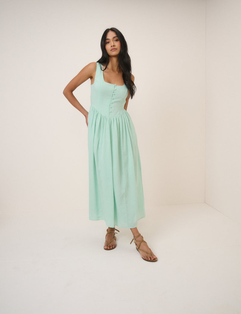 Mint Green Drop Waist Cora Midi Dress