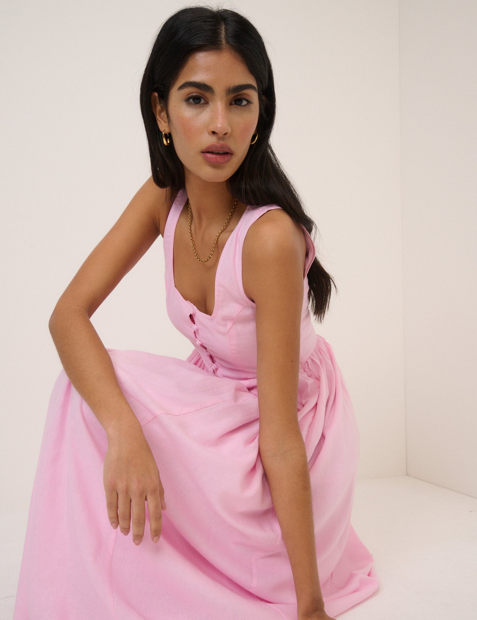 Pink Drop Waist Cora Midi Dress Pink Drop Waist Cora Midi Dress