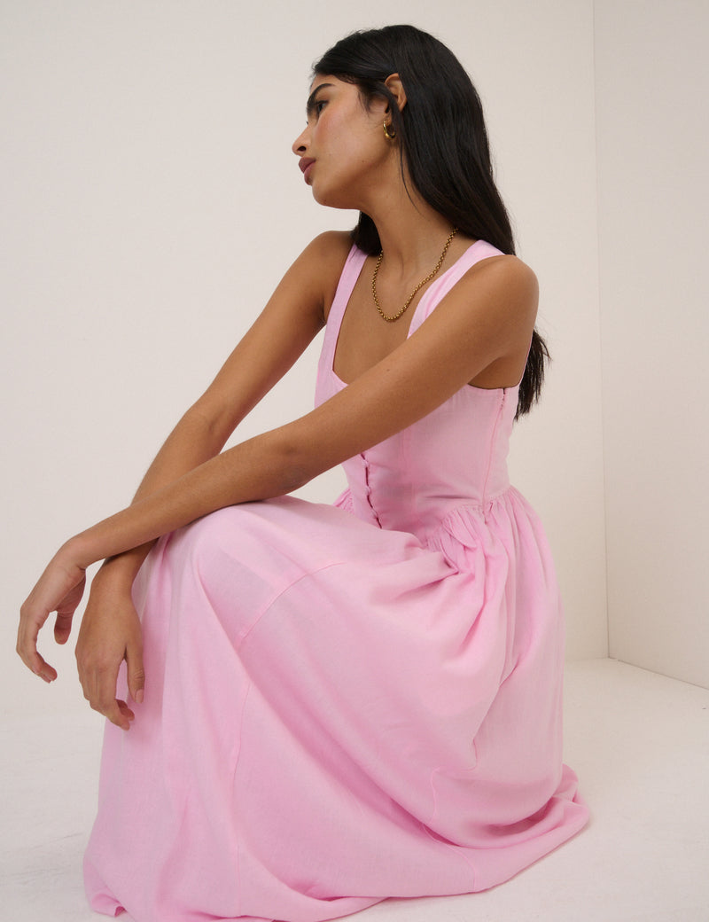 drop waist pink dress Women's | Avara length gown features a beautifully ruched breast 1960s does '40s Light Pink