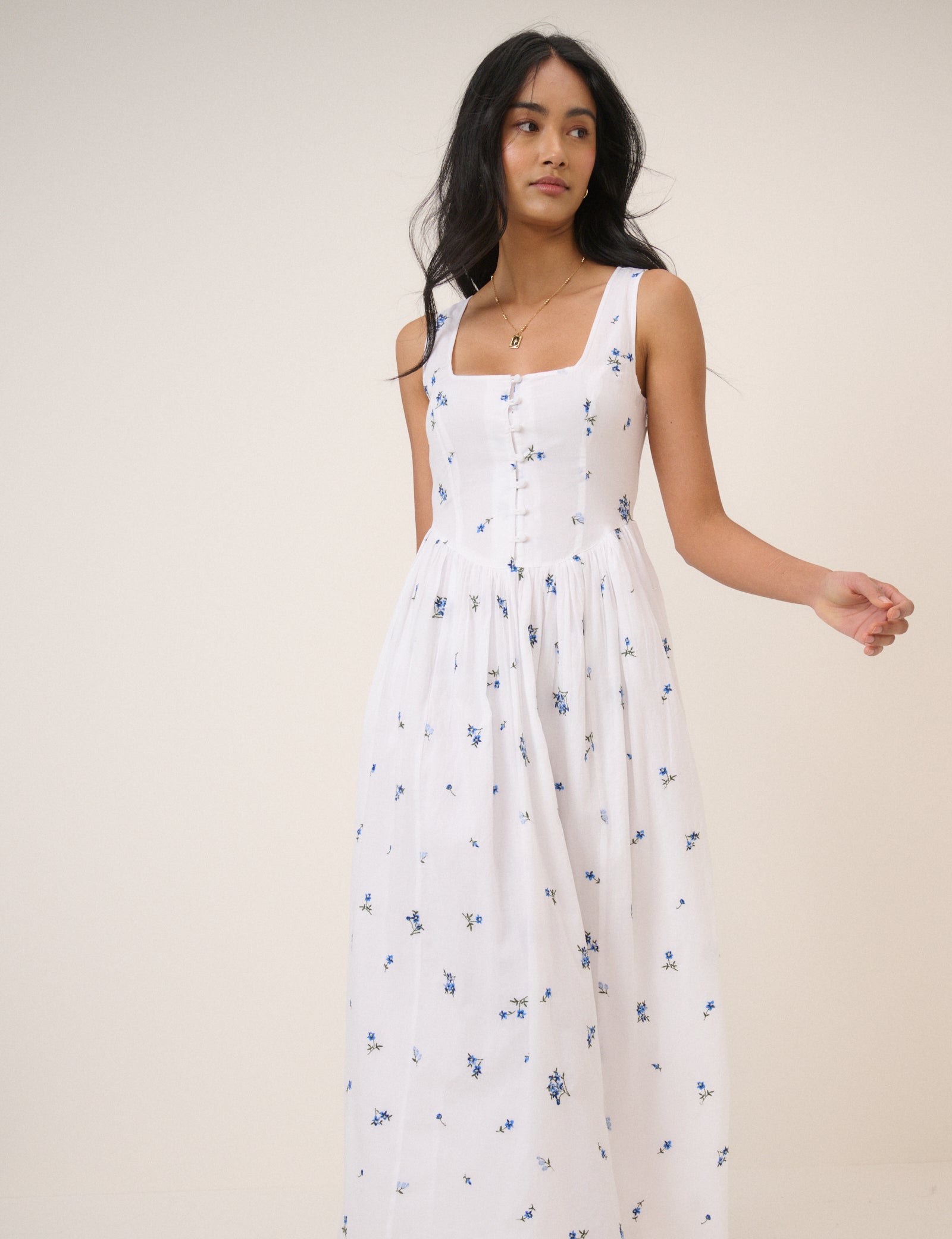 White Floral Cora Midi Dress