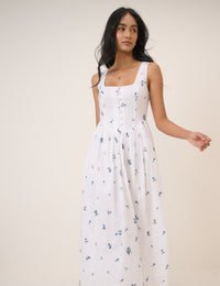 White Floral Cora Midi Dress