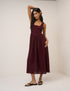 Plum Linen-Blend Drop Waist Cora Midi Dress