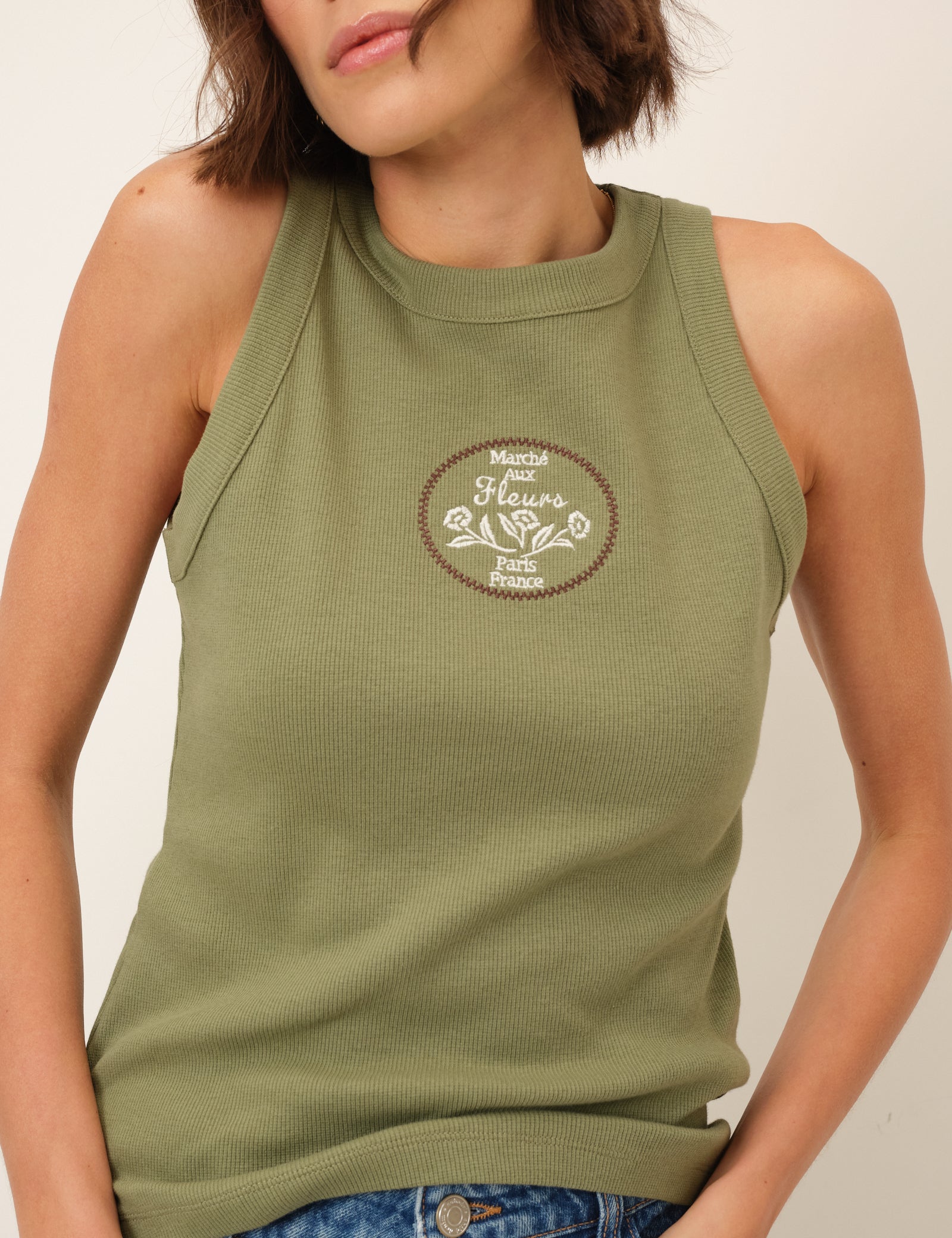 Khaki Embroidered Whipstitch Vest