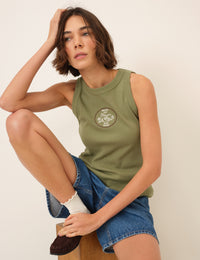 Khaki Embroidered Whipstitch Vest