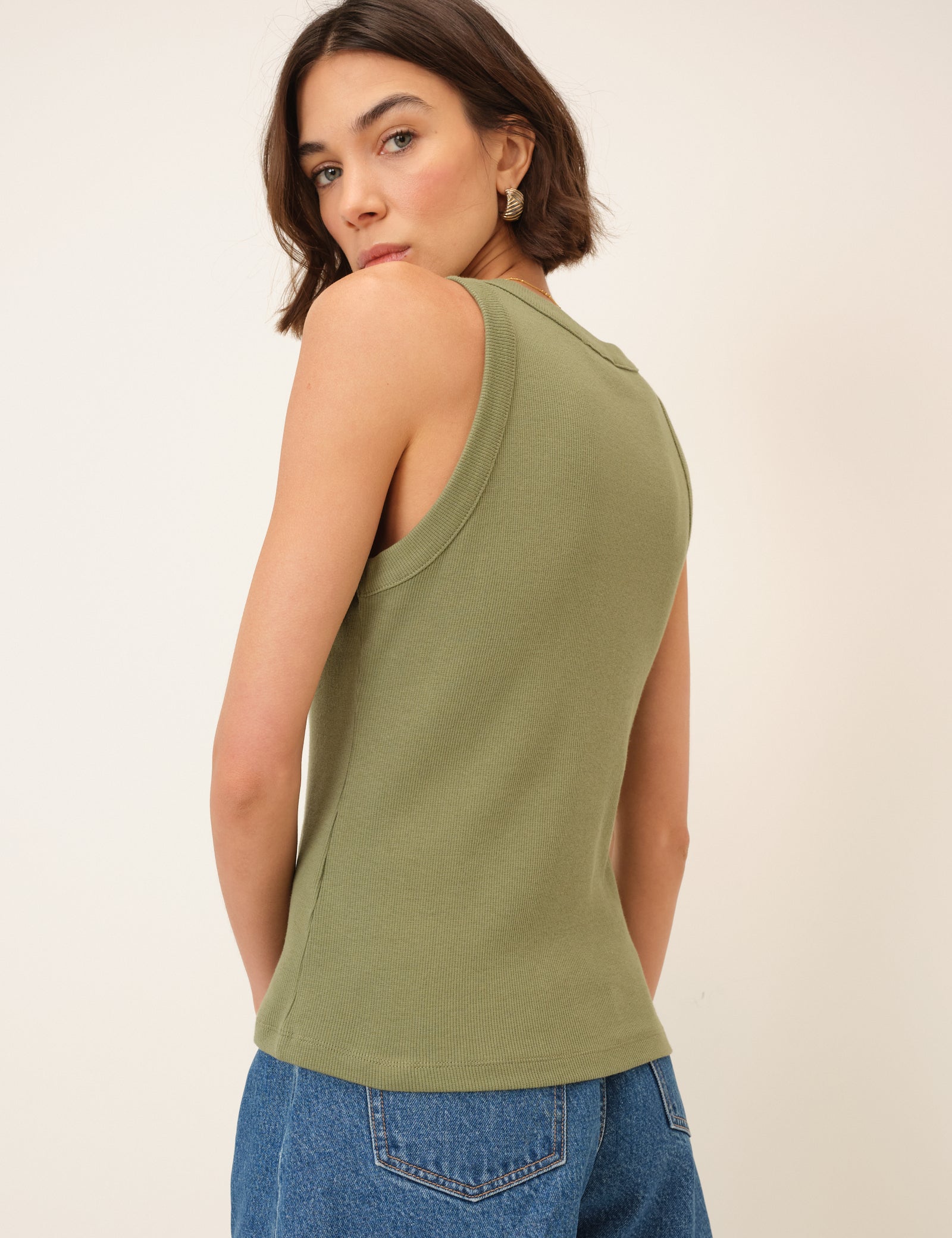 Khaki Embroidered Whipstitch Vest
