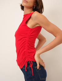 Red Ruched Side Tie Top