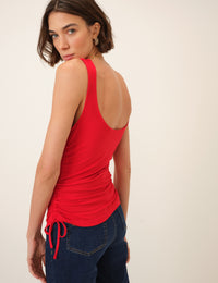 Red Ruched Side Tie Top