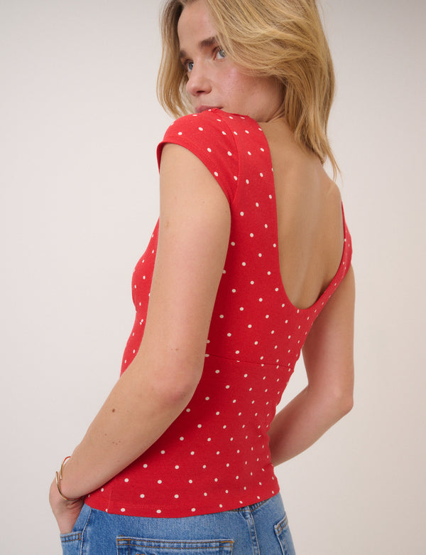 Red Polka Dot Scoop Back Top