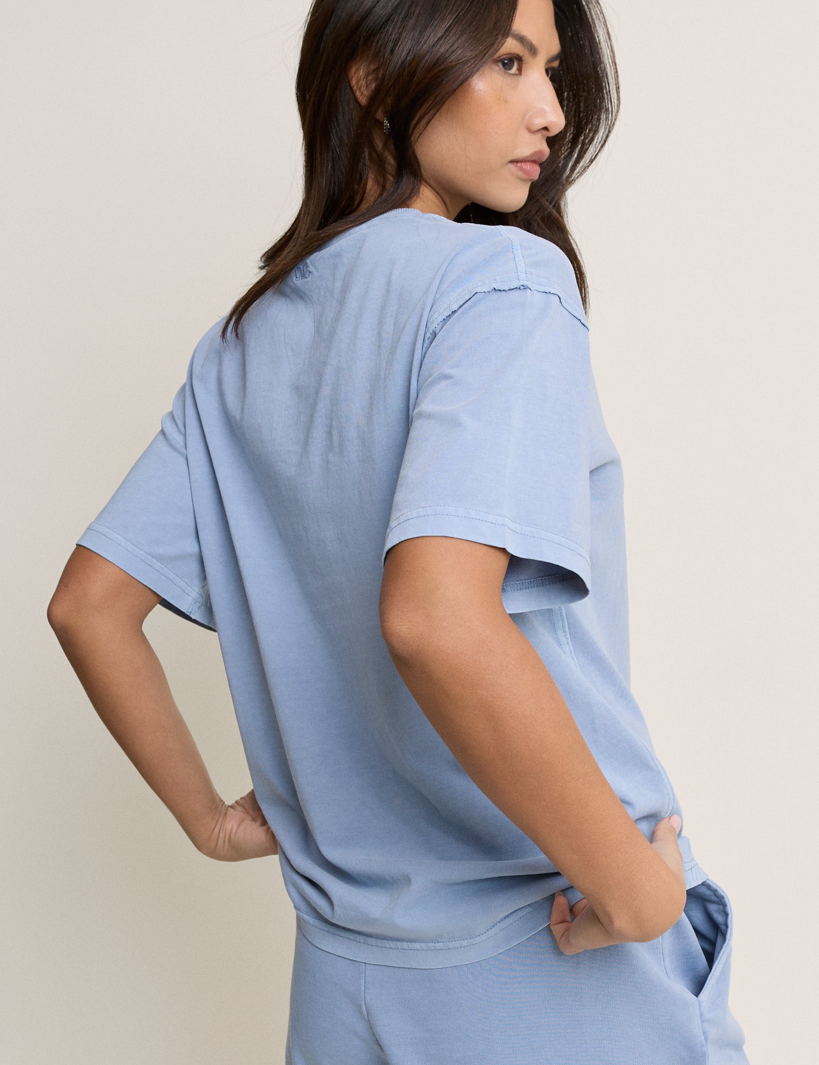 Blue Raw Edge Relaxed T-shirt
