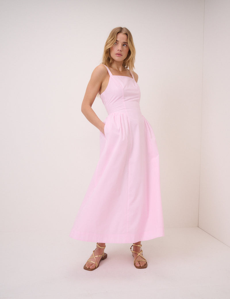 Pink Square Neck Brielle Midi Dress