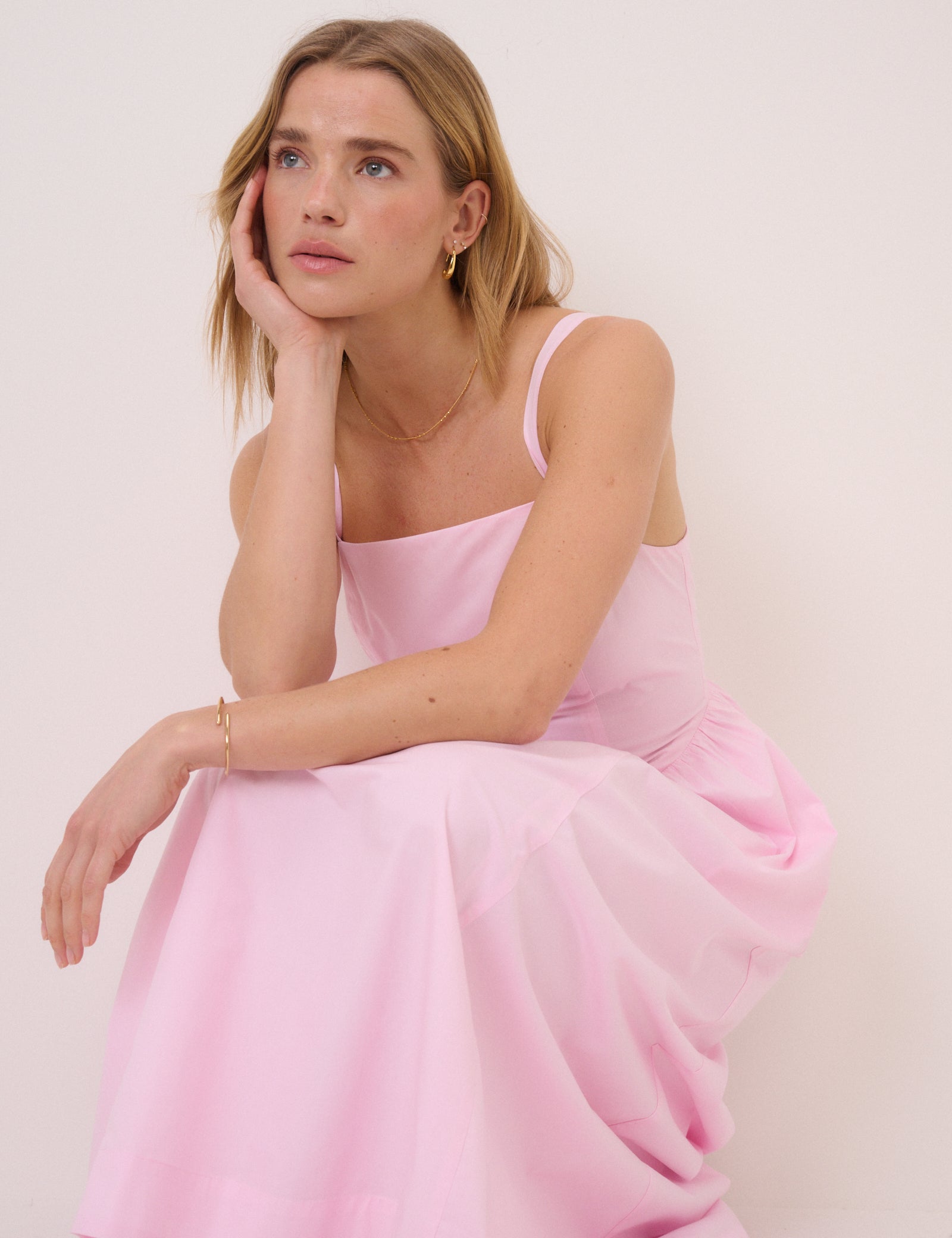 Pink Square Neck Brielle Midi Dress Pink Square Neck Brielle Midi Dress