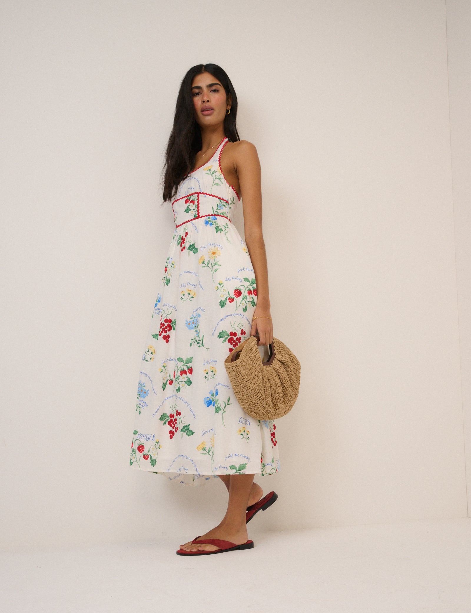 White Printed Halter Neck Hallie Midi Dress