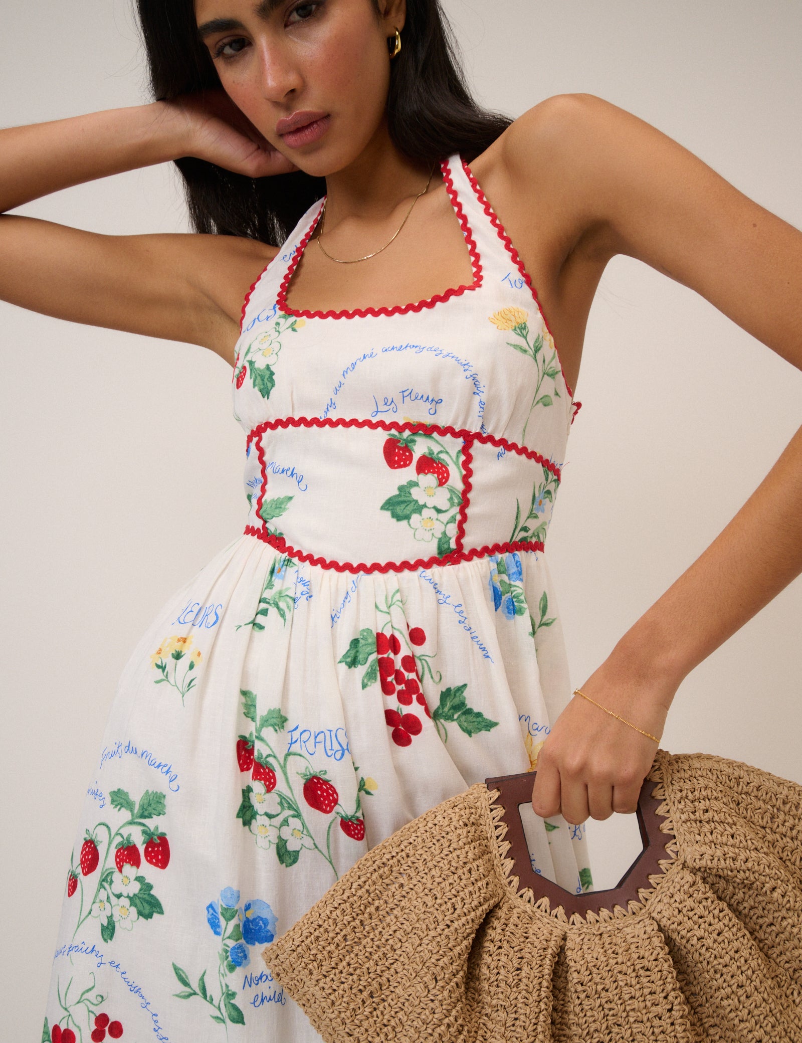 White Printed Halter Neck Hallie Midi Dress