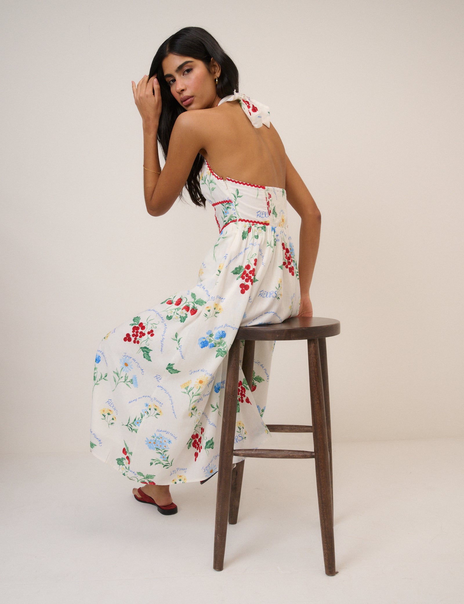 White Printed Halter Neck Hallie Midi Dress