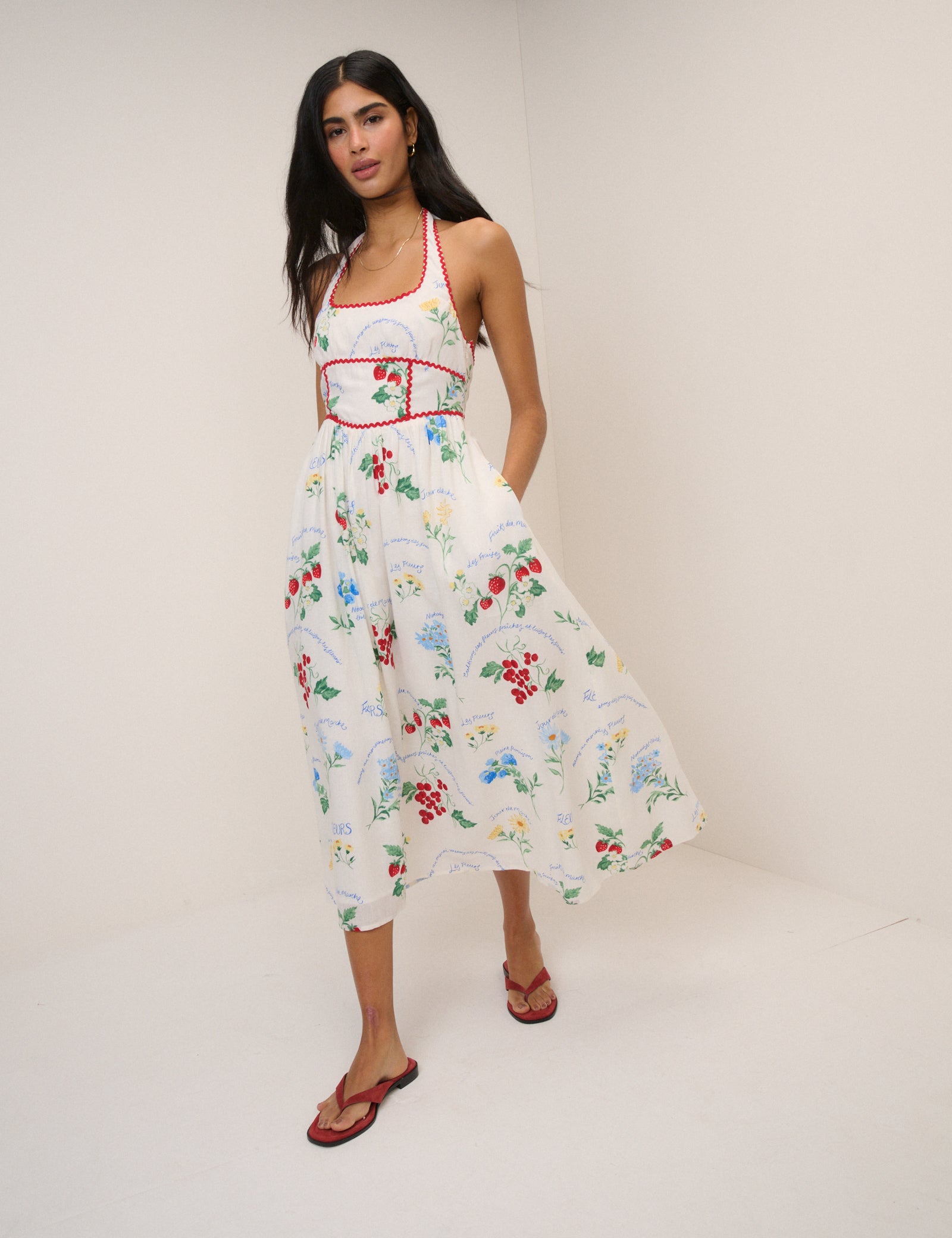 White Printed Halterneck Hallie Midi Dress White Printed Halterneck Hallie Midi Dress
