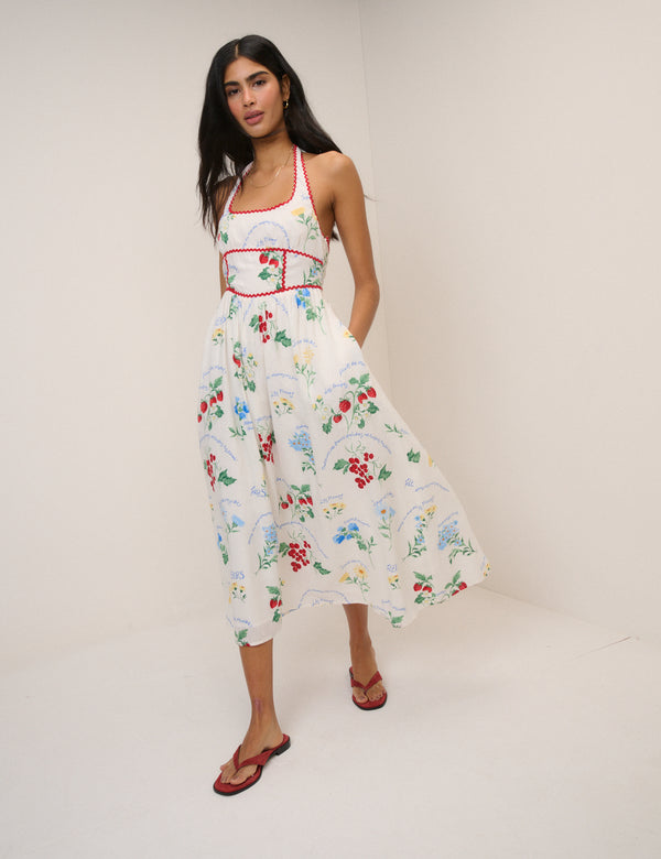 White Printed Halterneck Hallie Midi Dress
