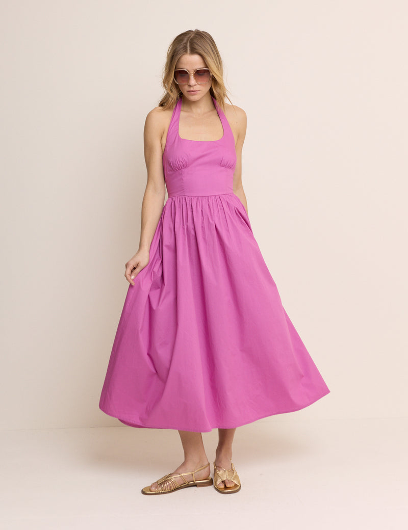Pink Halterneck Hallie Midi Dress