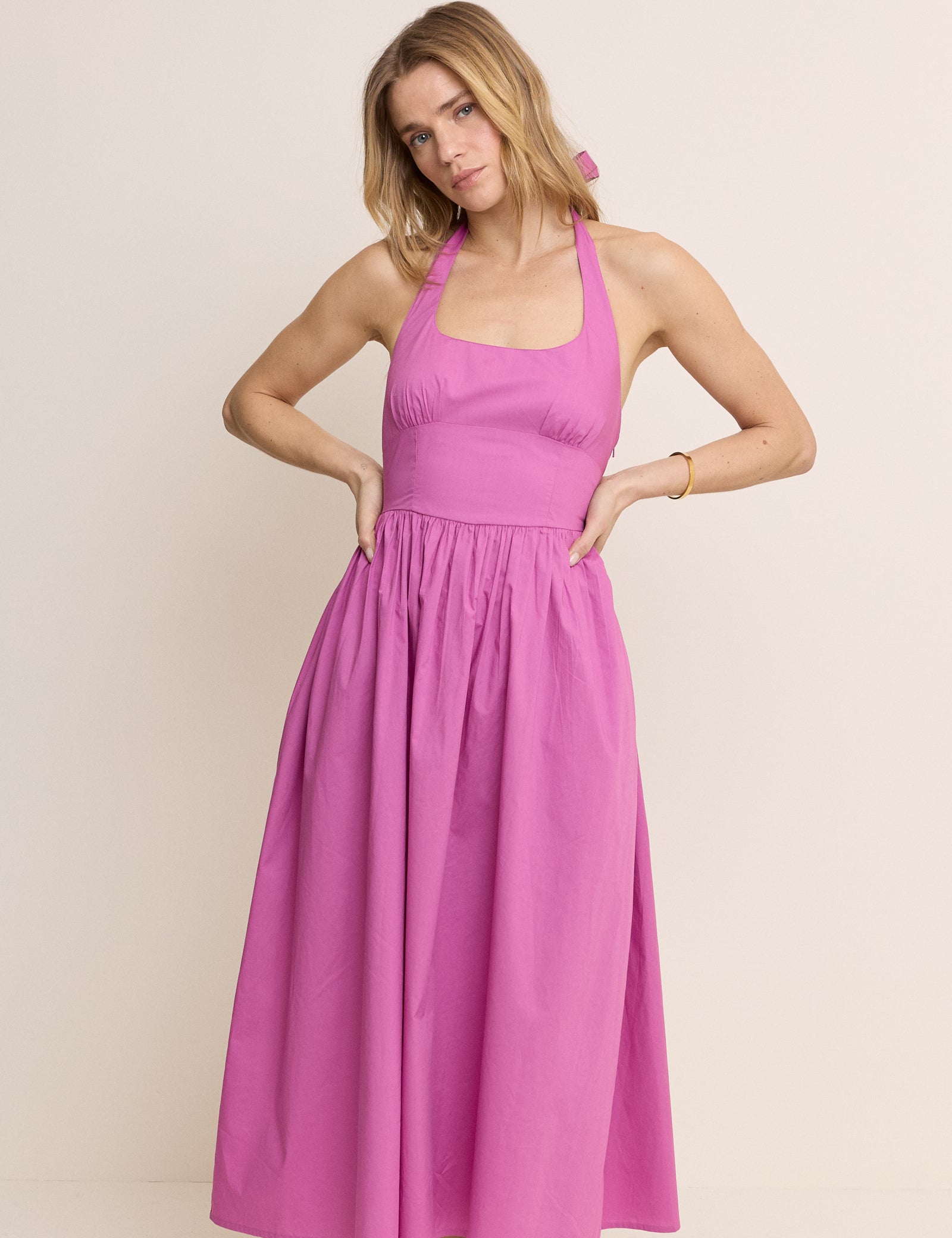 Pink Halterneck Hallie Midi Dress