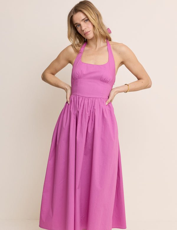 Pink Halterneck Hallie Midi Dress
