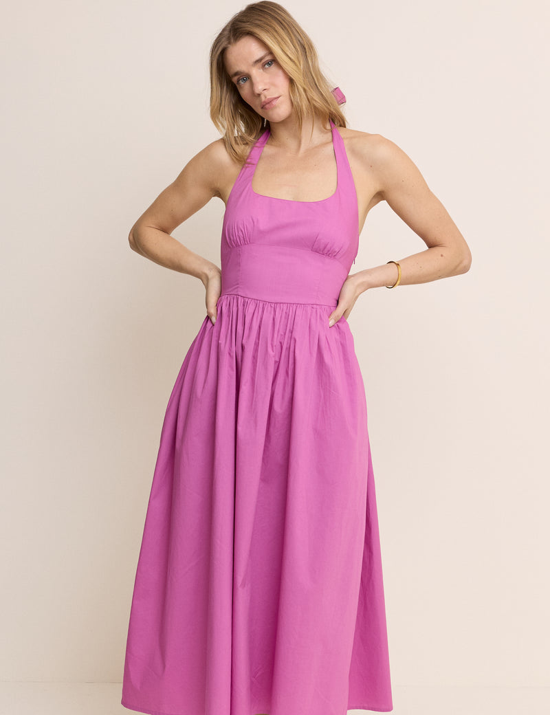 Pink Halterneck Hallie Midi Dress