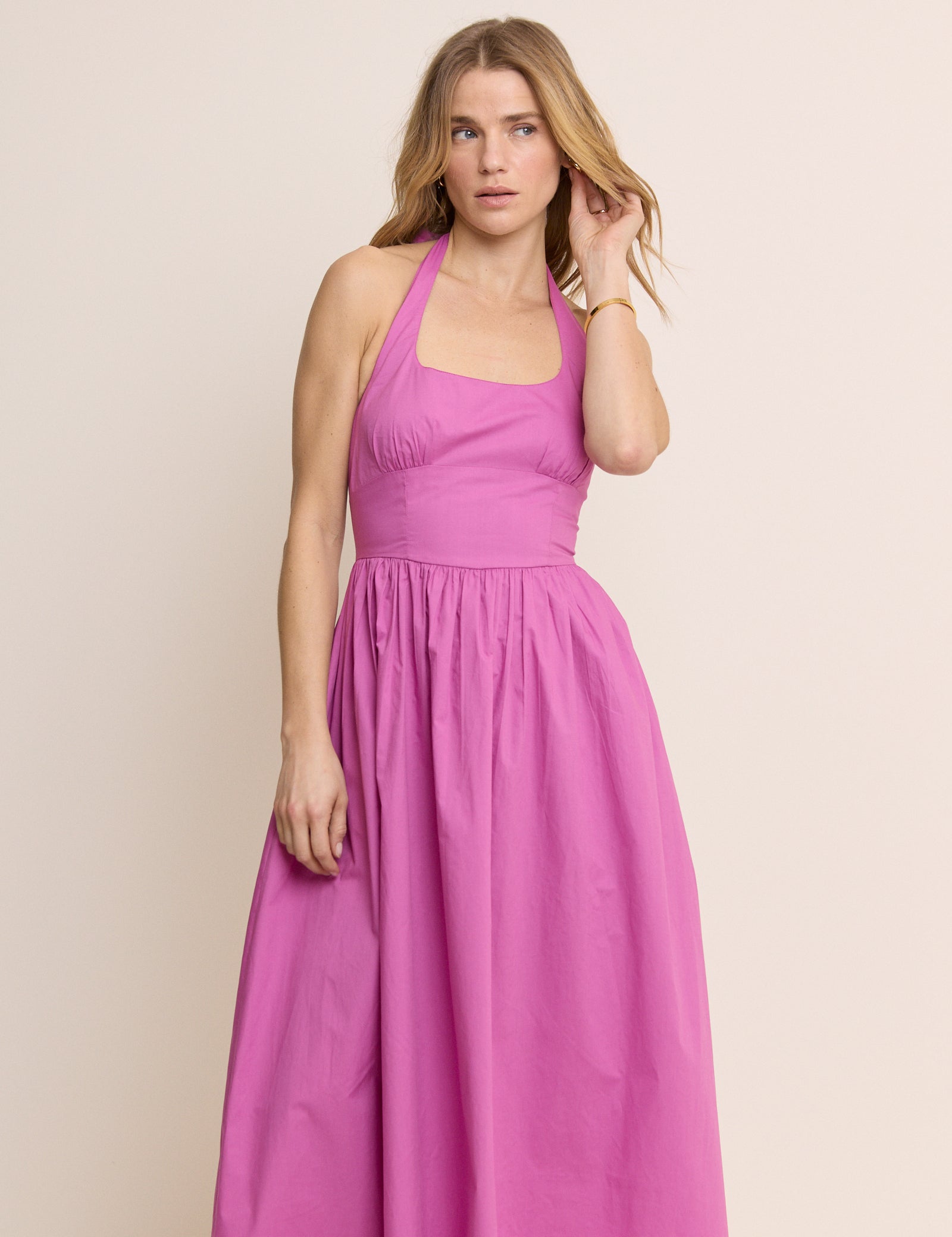 Pink Halterneck Hallie Midi Dress