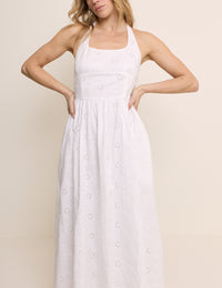 White Broderie Halter Neck Hallie Midi Dress