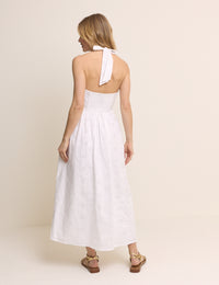 White Broderie Halter Neck Hallie Midi Dress