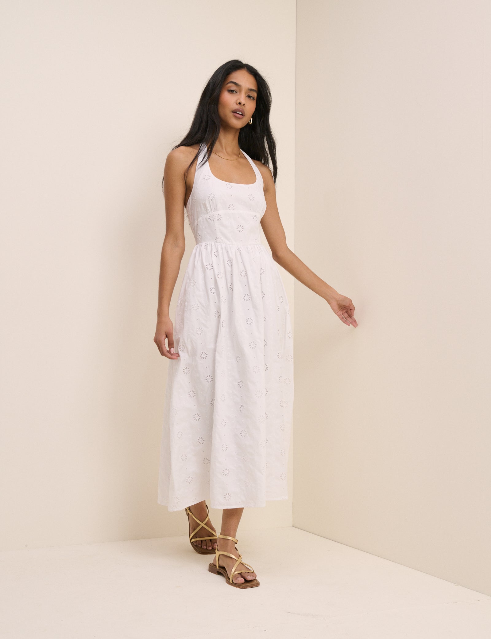 White Broderie Halterneck Hallie Midi Dress