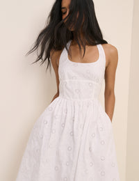 White Broderie Halterneck Hallie Midi Dress