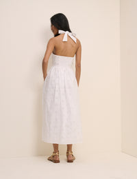 White Broderie Halterneck Hallie Midi Dress