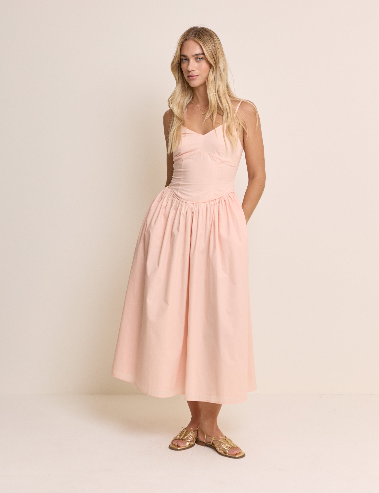 Coral Pink Renley Midi Dress