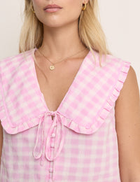 Pink Gingham Peter Pan Collar Blouse