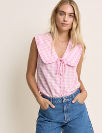 Pink Gingham Peter Pan Collar Blouse