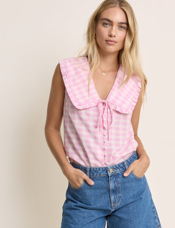 Pink Gingham Peter Pan Collar Blouse