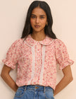 Pink Floral Broderie Anglaise Peter Pan Collar Blouse