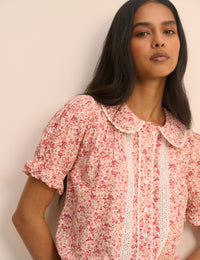 Pink Floral Broderie Anglaise Peter Pan Collar Blouse