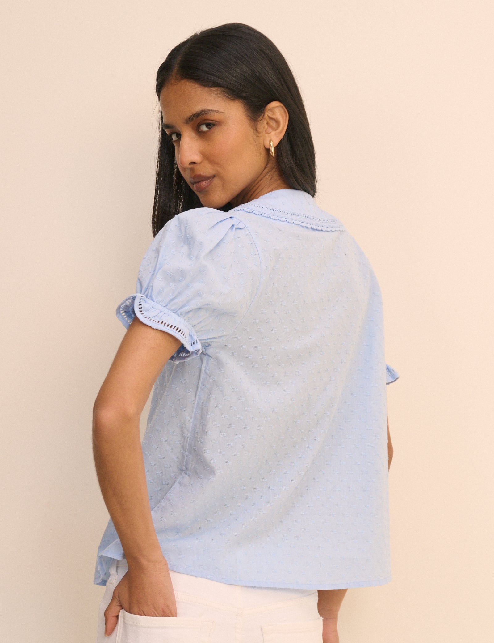 Light Blue Broderie Anglaise Peter Pan Collar Blouse